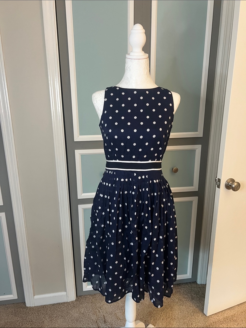 Talbots Navy and White Polka Dot Sleeveless Party Dress